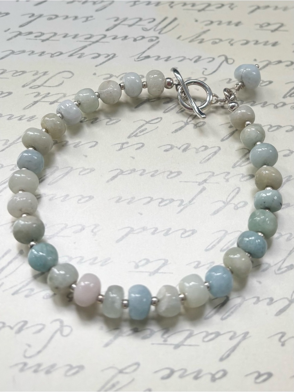 Sterling Silver Aquamarine Beaded Bracelet - Pastel Blue & Green